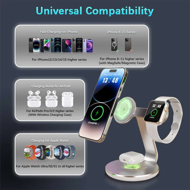 عرض رائع شاحن لاسلكي مغناطيسي 15 واط 3 في . Great Offer 15W Magnetic Wireless Charger 3 in 1 Fast