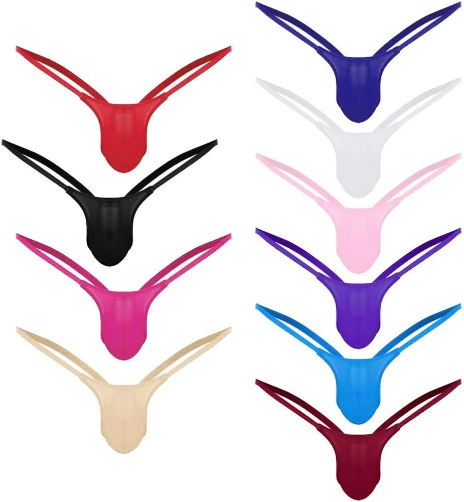 10 Pack Silky Bulge Pouch Briefs Men Ice Silk Low Rise Thong G-String Elephant Nose Sissy Panties Underpants Underwear