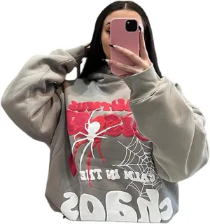 2024 Autumn/Winter Spider Web Hip Hop Hooded Hoodie for Men and Women Y2k Hoodie Matching Hoodies for Couples