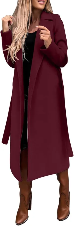 2024 New Trench Coat Womens Women's Faux Wool Long Jackets Vintage Lapel Windbreaker Fall and Winter Open Front Cardigan