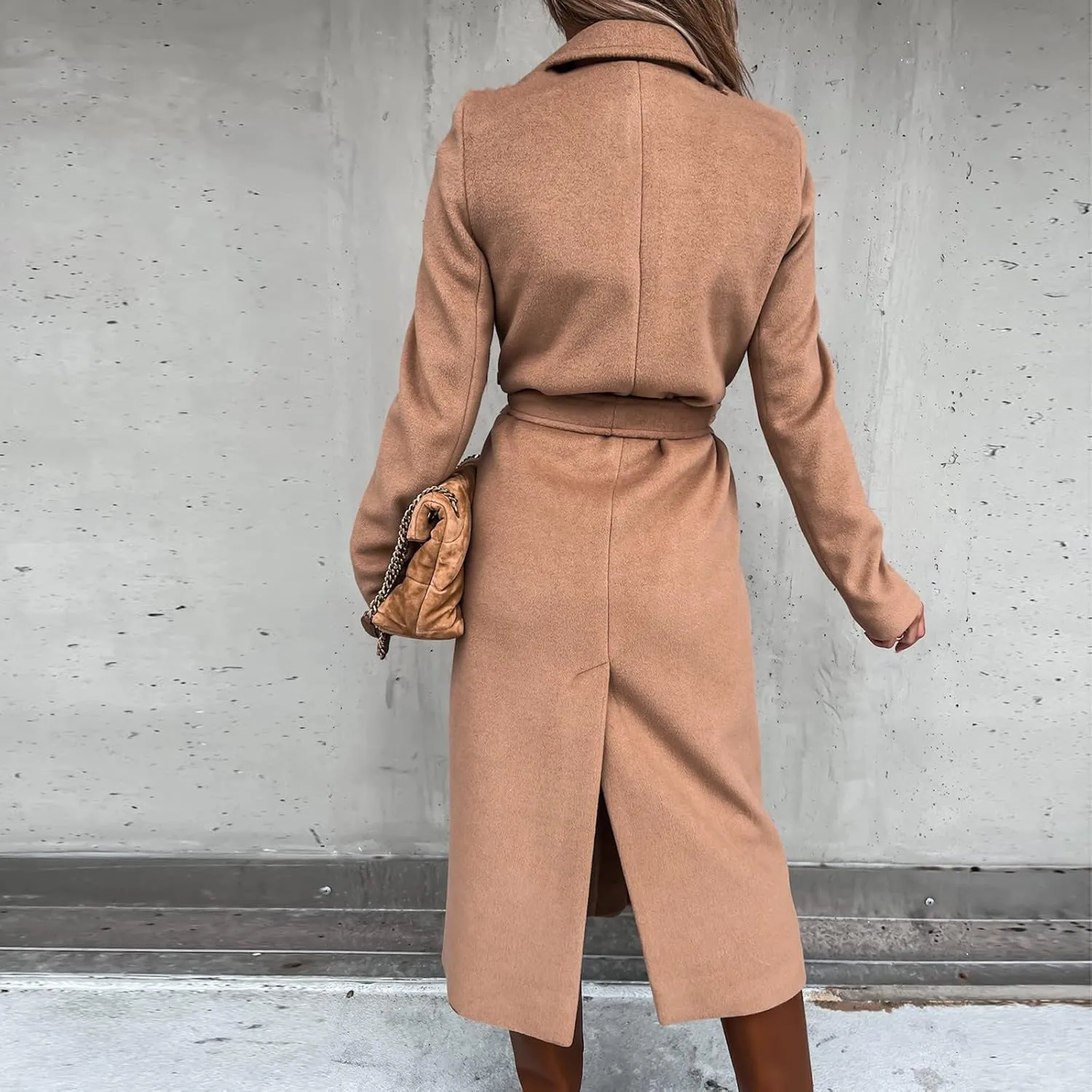 2024 New Trench Coat Womens Women's Faux Wool Long Jackets Vintage Lapel Windbreaker Fall and Winter Open Front Cardigan