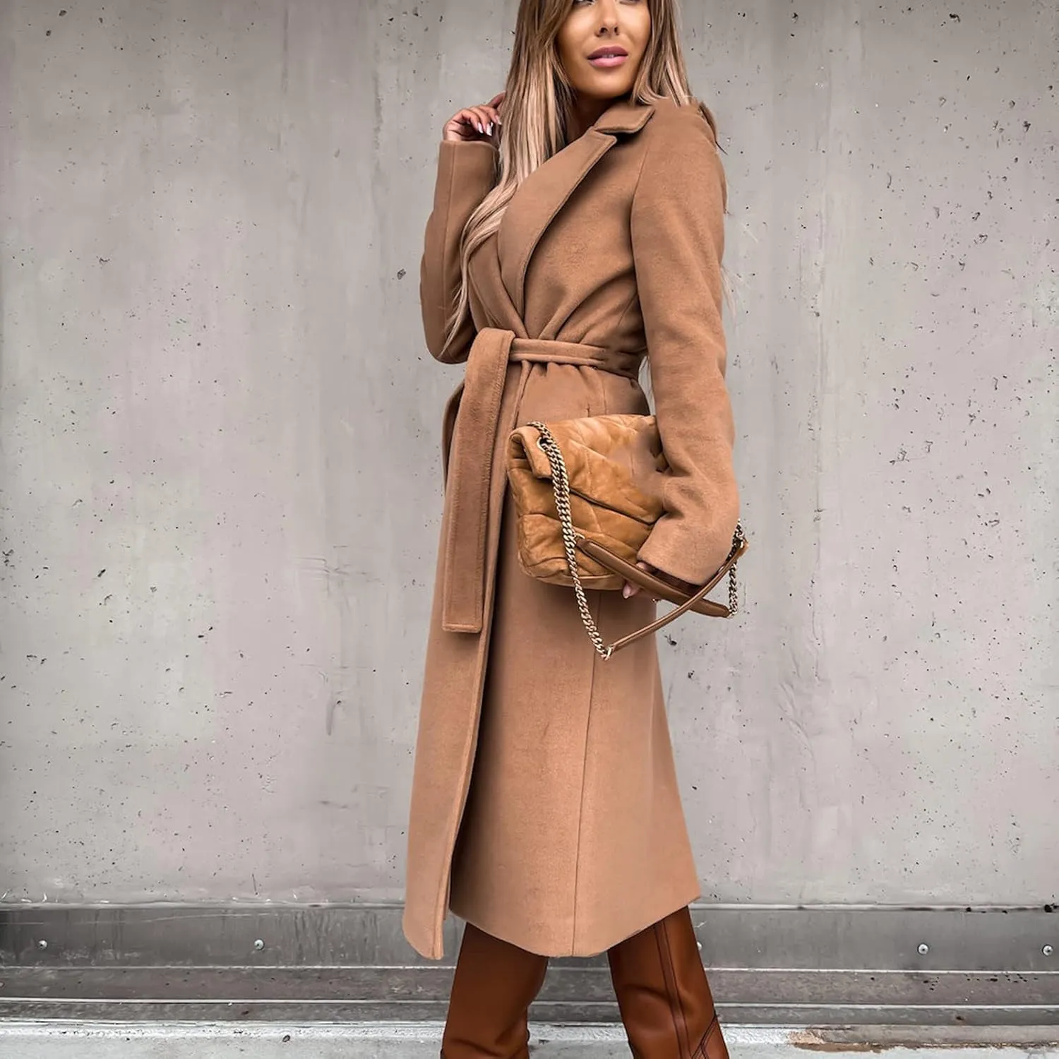 2024 New Trench Coat Womens Women's Faux Wool Long Jackets Vintage Lapel Windbreaker Fall and Winter Open Front Cardigan