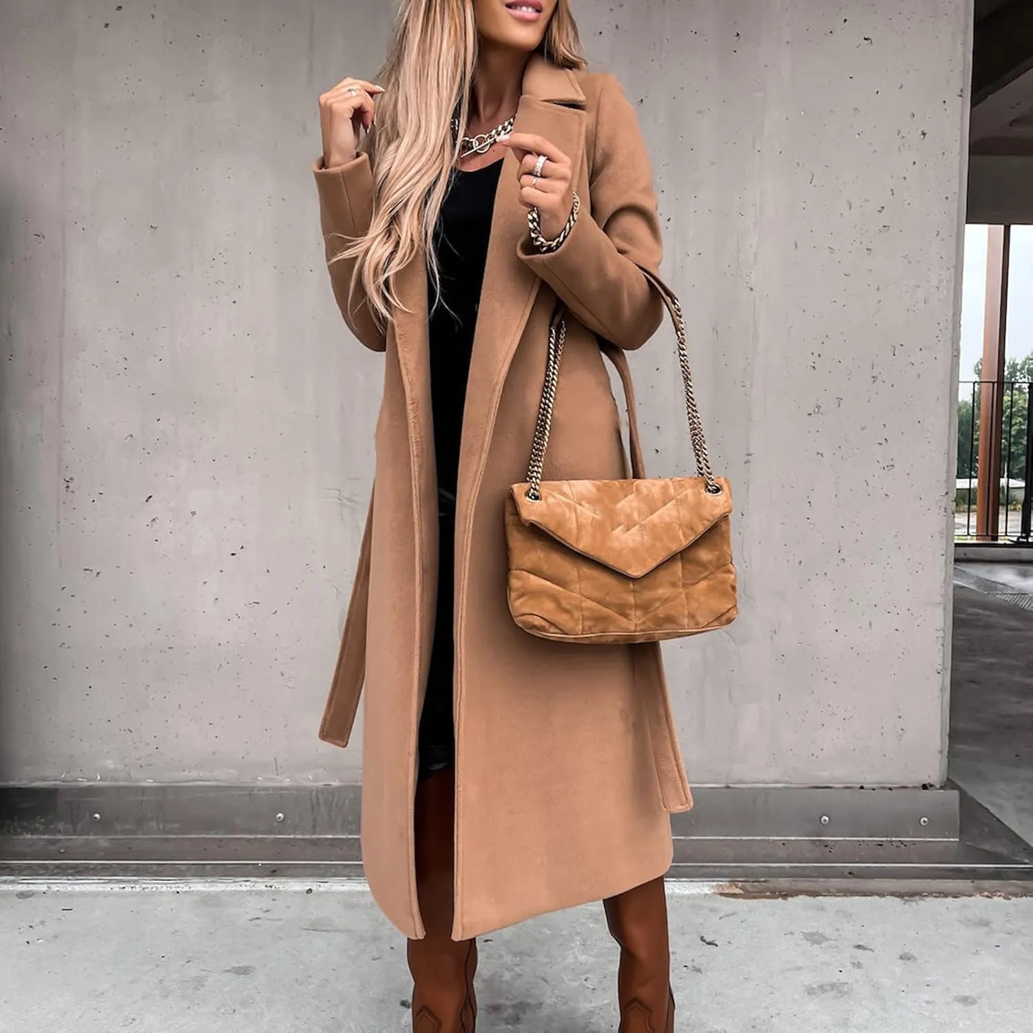 2024 New Trench Coat Womens Women's Faux Wool Long Jackets Vintage Lapel Windbreaker Fall and Winter Open Front Cardigan