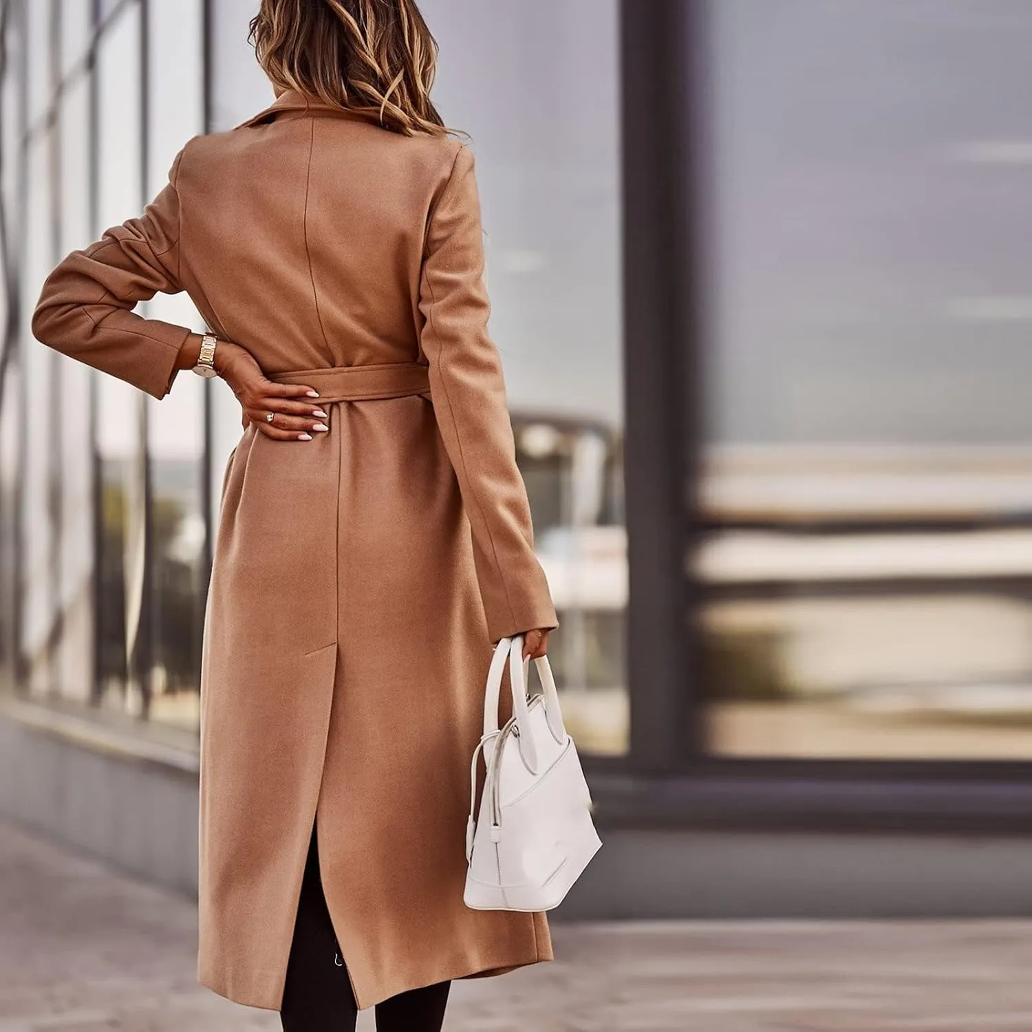 2024 New Trench Coat Womens Women's Faux Wool Long Jackets Vintage Lapel Windbreaker Fall and Winter Open Front Cardigan