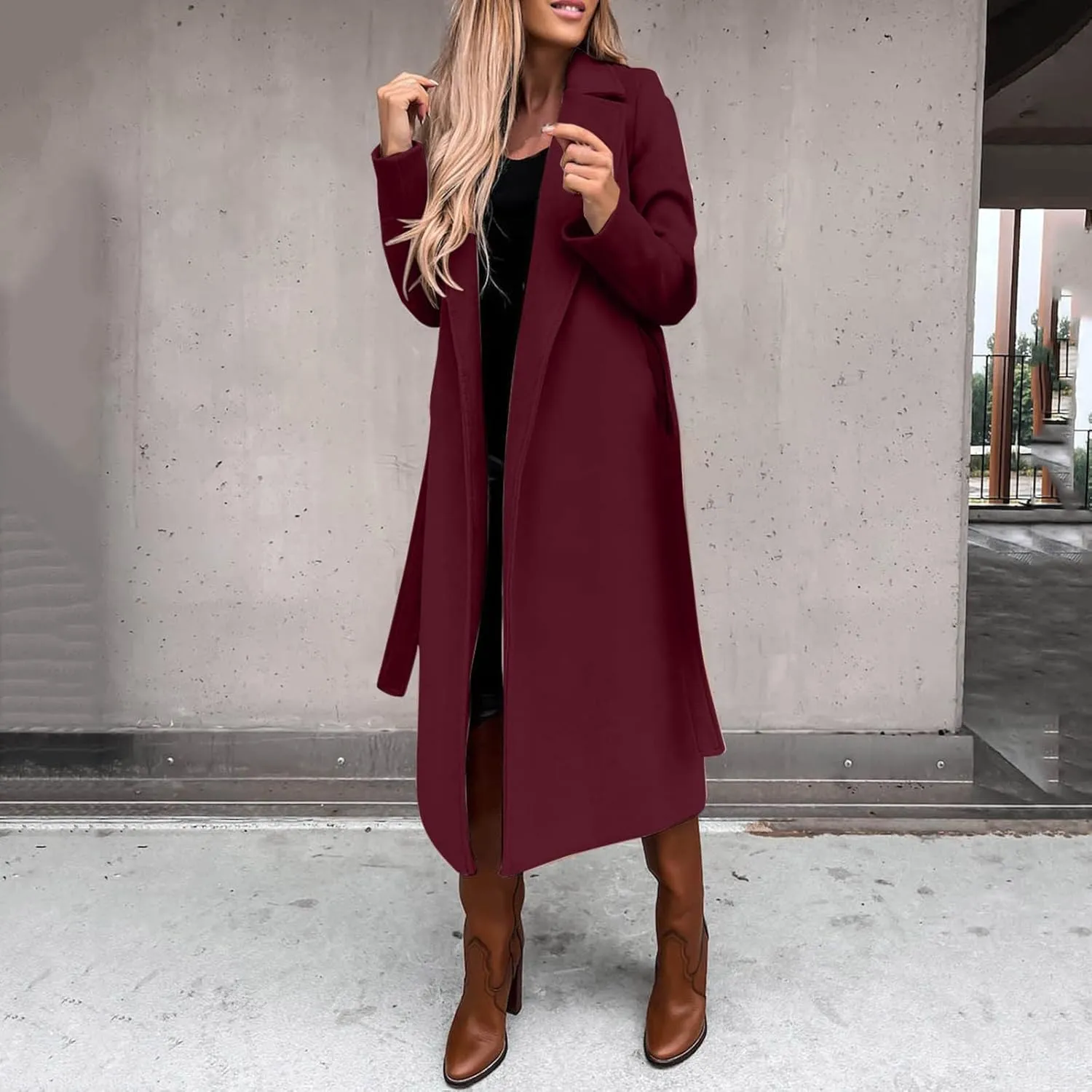 2024 New Trench Coat Womens Women's Faux Wool Long Jackets Vintage Lapel Windbreaker Fall and Winter Open Front Cardigan