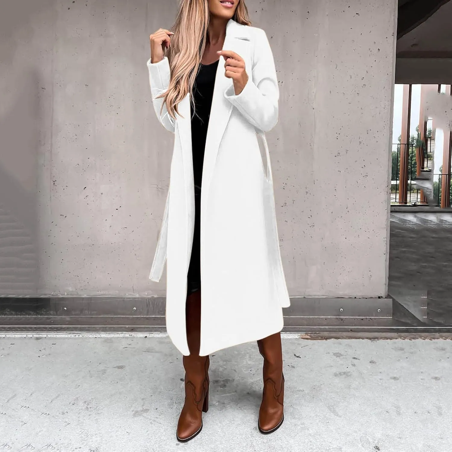 2024 New Trench Coat Womens Women's Faux Wool Long Jackets Vintage Lapel Windbreaker Fall and Winter Open Front Cardigan