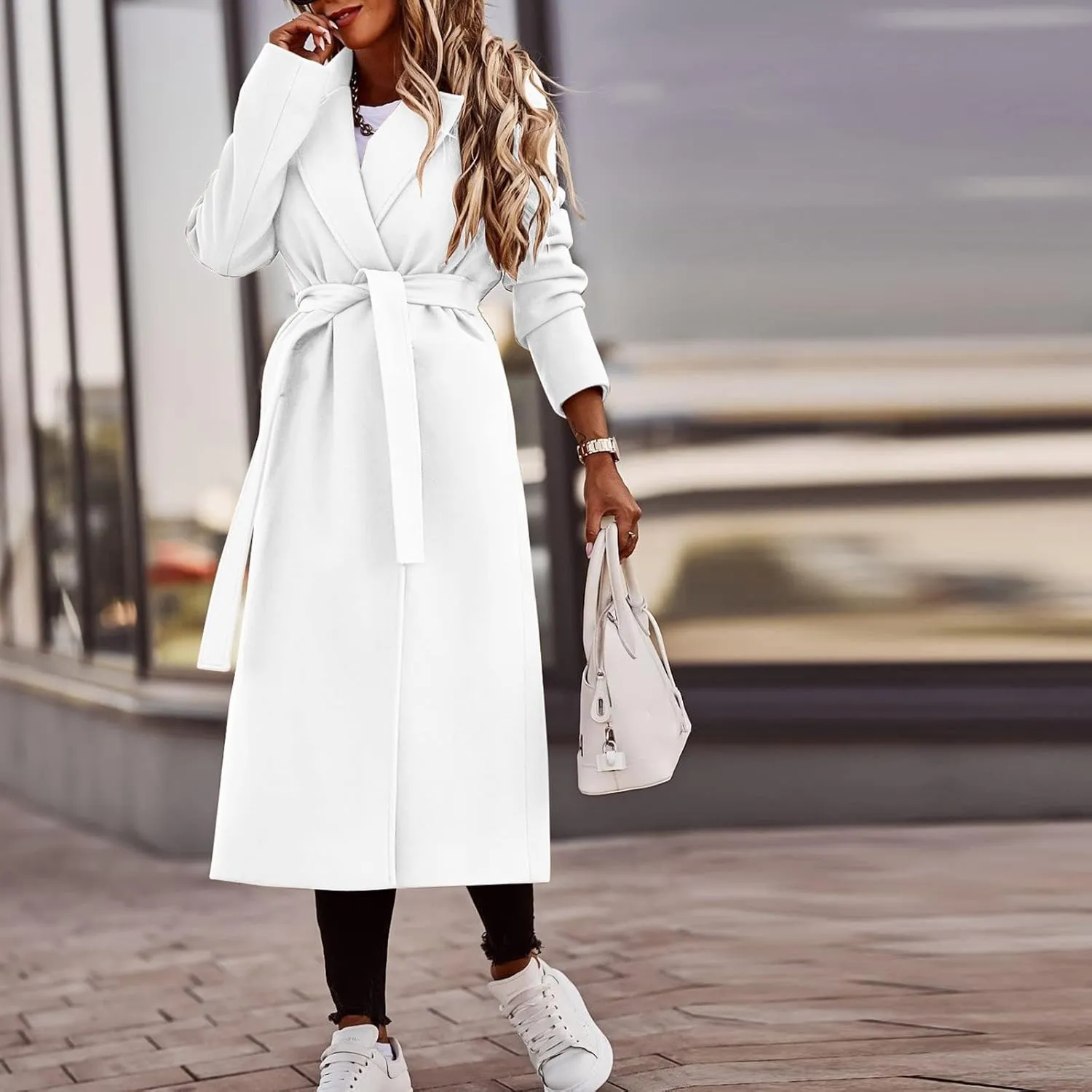 2024 New Trench Coat Womens Women's Faux Wool Long Jackets Vintage Lapel Windbreaker Fall and Winter Open Front Cardigan