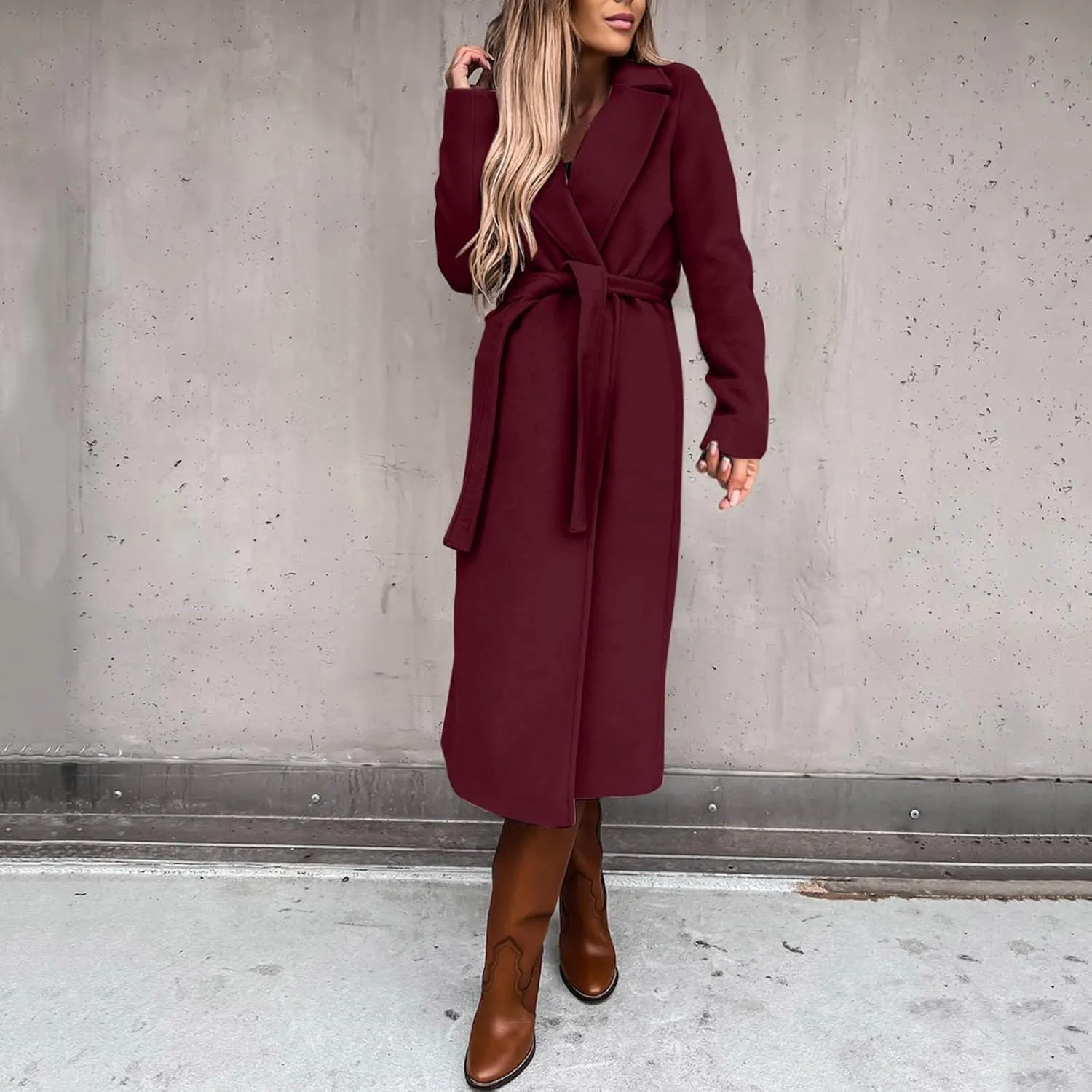2024 New Trench Coat Womens Women's Faux Wool Long Jackets Vintage Lapel Windbreaker Fall and Winter Open Front Cardigan