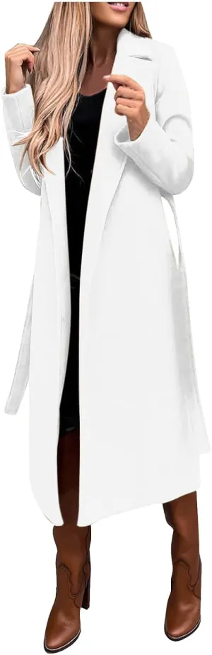 2024 New Trench Coat Womens Women's Faux Wool Long Jackets Vintage Lapel Windbreaker Fall and Winter Open Front Cardigan