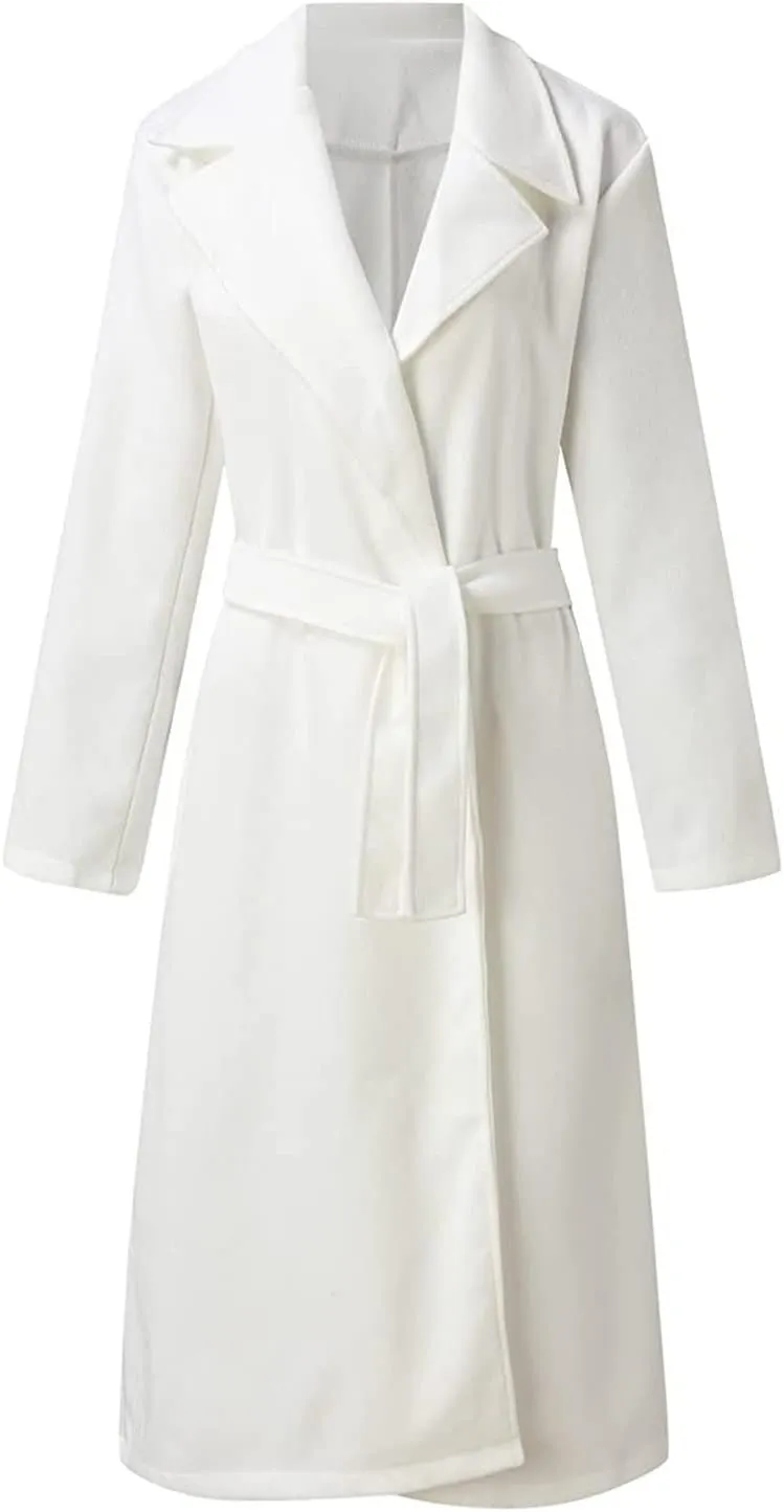 2024 New Trench Coat Womens Women's Faux Wool Long Jackets Vintage Lapel Windbreaker Fall and Winter Open Front Cardigan