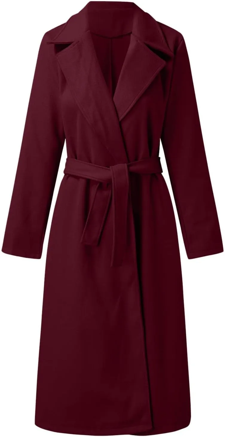 2024 New Trench Coat Womens Women's Faux Wool Long Jackets Vintage Lapel Windbreaker Fall and Winter Open Front Cardigan