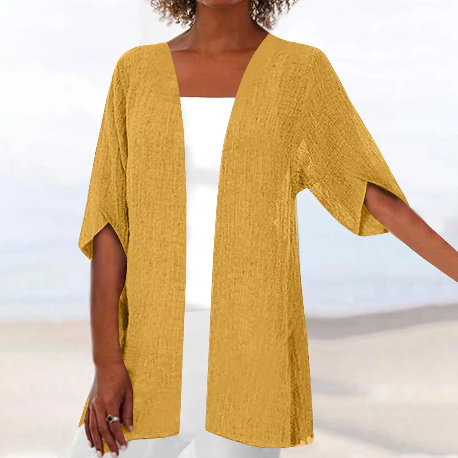 2025 Lightweight Cardigans for Women Summer Casual Half Sleeve Kimono Loose Open Front Blouse Top Plus Size Outfits