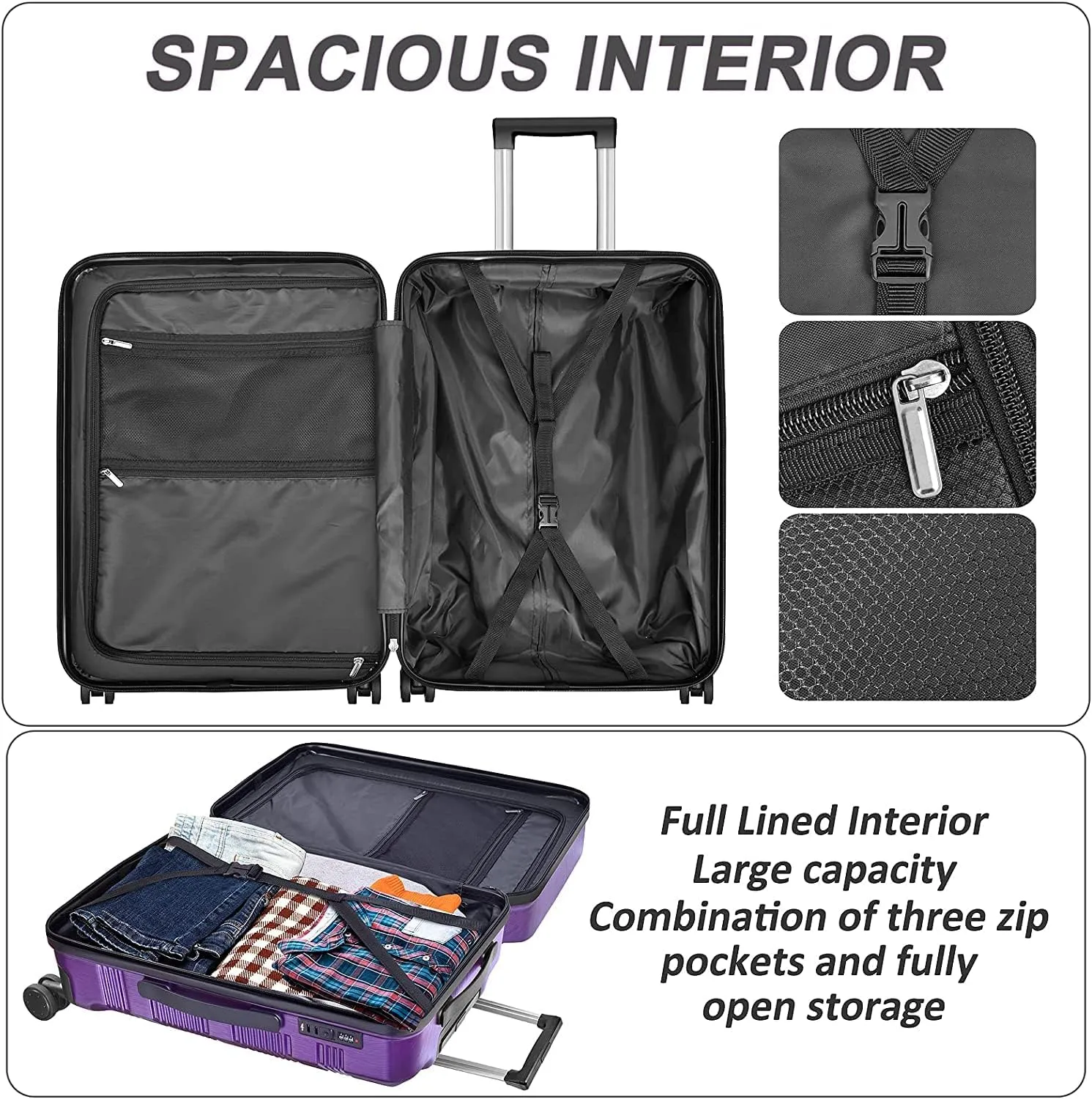 24 Inch Luggage, Lightweight ABS PC Hard Shell Suitcases with TSA Lock, 24 Inch Checked Luggage with Spinner Wheels (Futuristic Purple)
