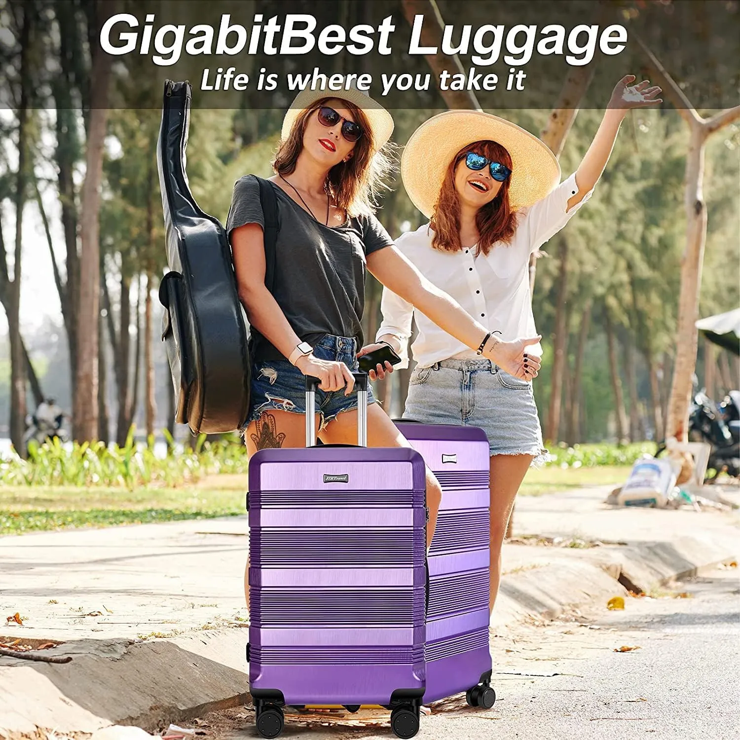 24 Inch Luggage, Lightweight ABS PC Hard Shell Suitcases with TSA Lock, 24 Inch Checked Luggage with Spinner Wheels (Futuristic Purple)