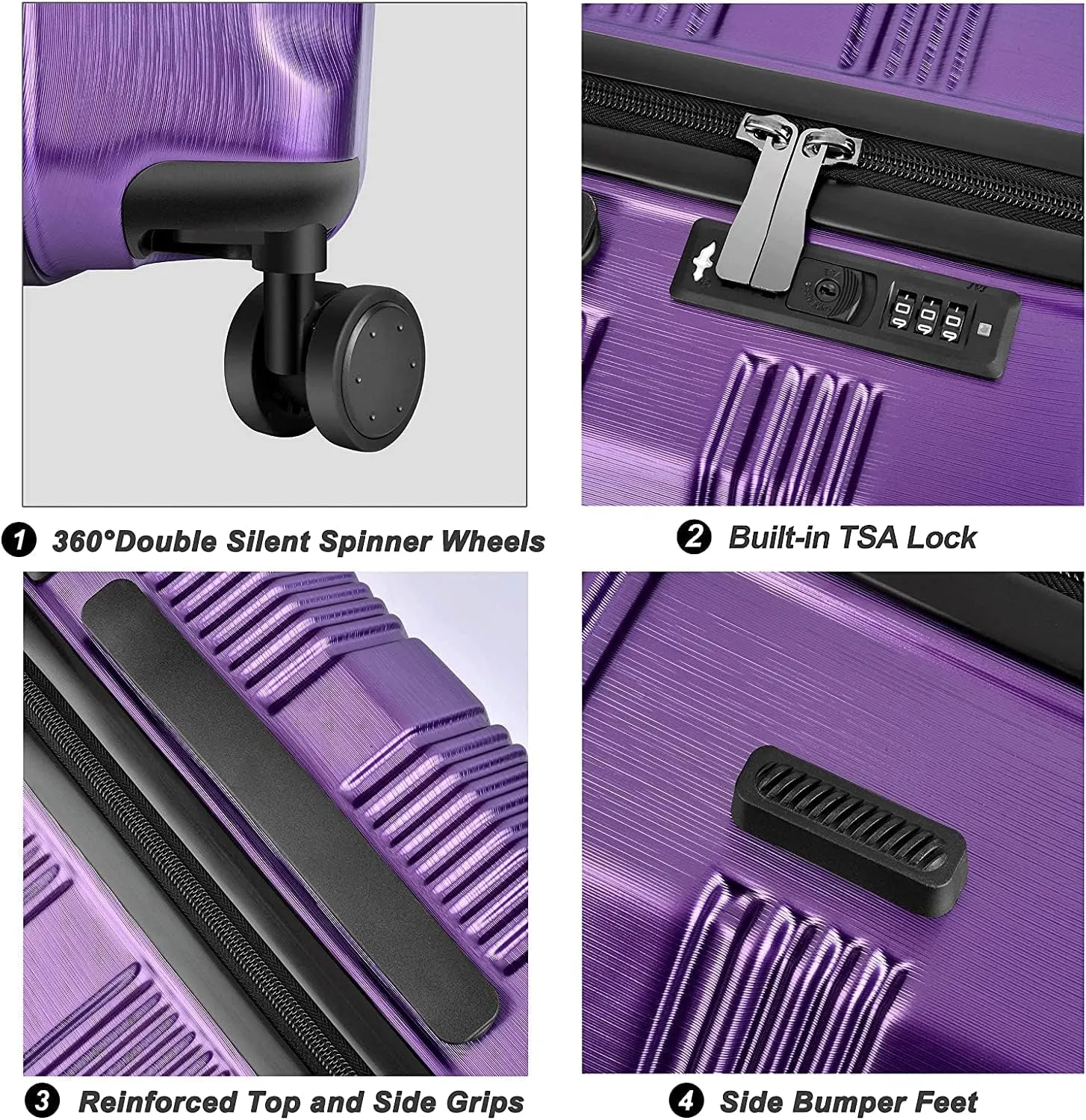 24 Inch Luggage, Lightweight ABS PC Hard Shell Suitcases with TSA Lock, 24 Inch Checked Luggage with Spinner Wheels (Futuristic Purple)