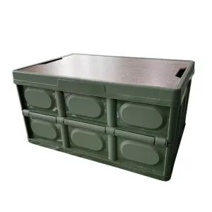 30L Foldable Storage Box with Wooden Lid | Green | Car Organizer | Outdoor Folding Storage Container