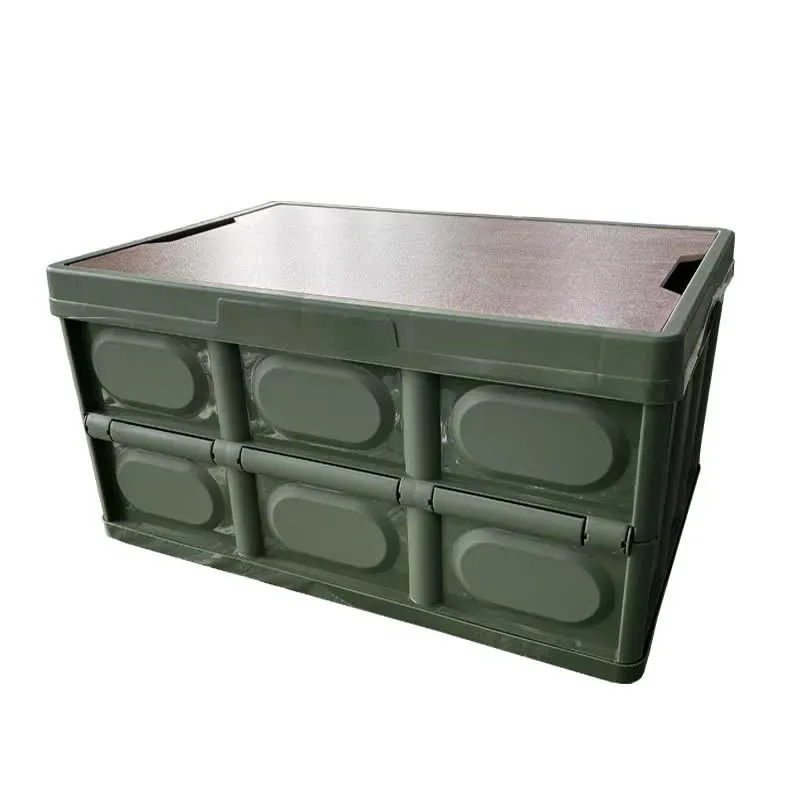 30L Foldable Storage Box with Wooden Lid | Green | Car Organizer | Outdoor Folding Storage Container