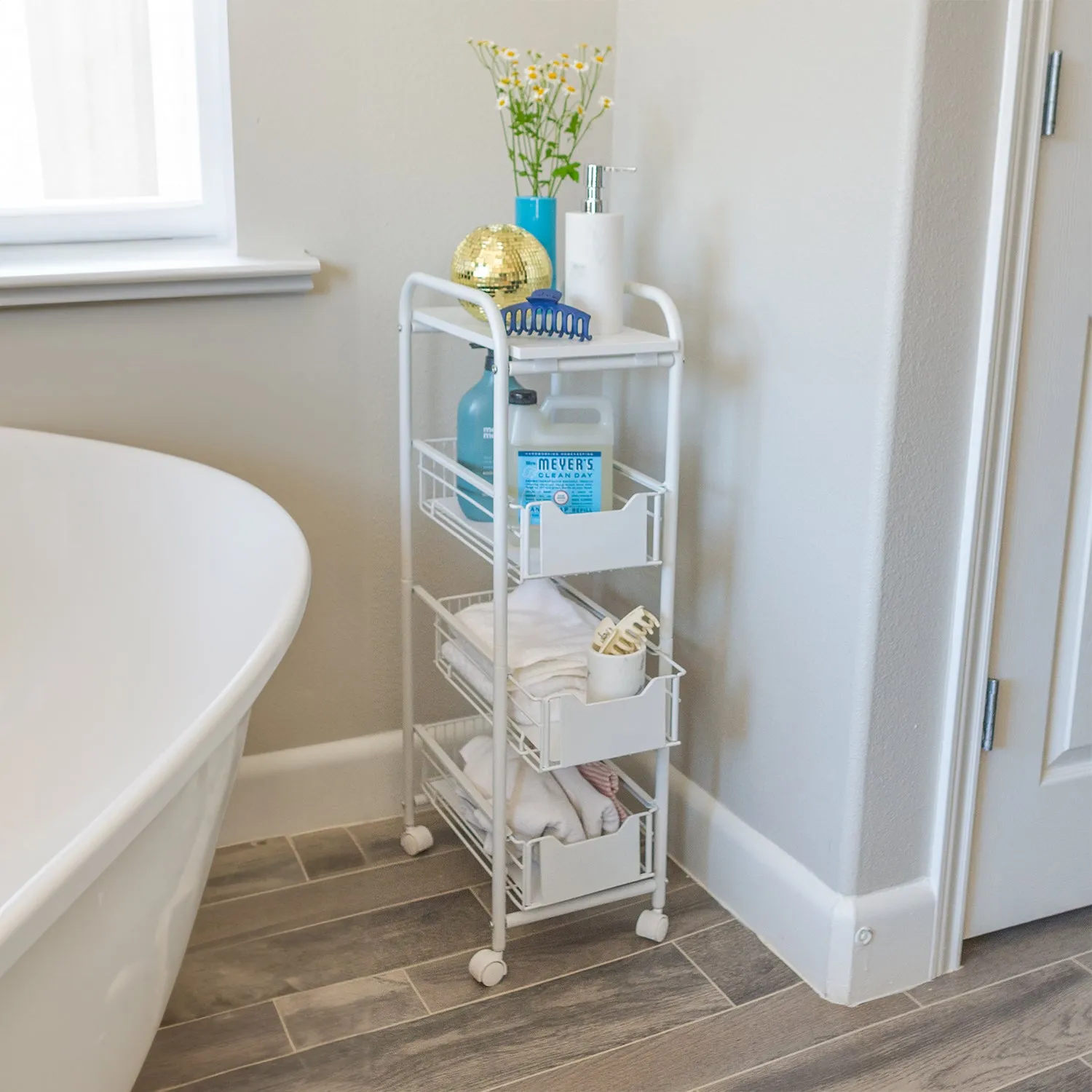 4-Tier Slim Rolling Cart with Drawers