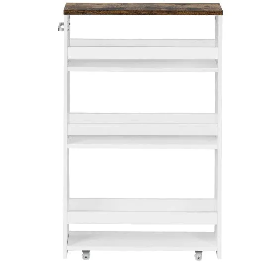 4 Tiers Rolling Slim Storage Kitchen Organizer Cart with Handle-White