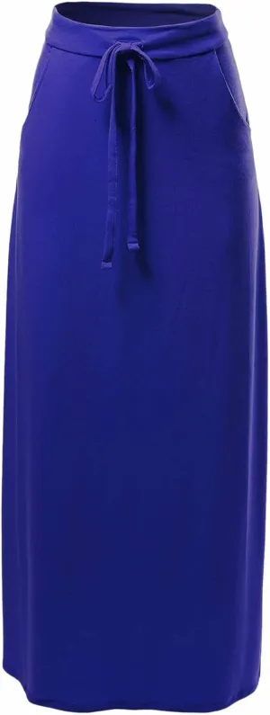 A2Y Women's Basic Foldable High Waist Floor Length Maxi Skirts