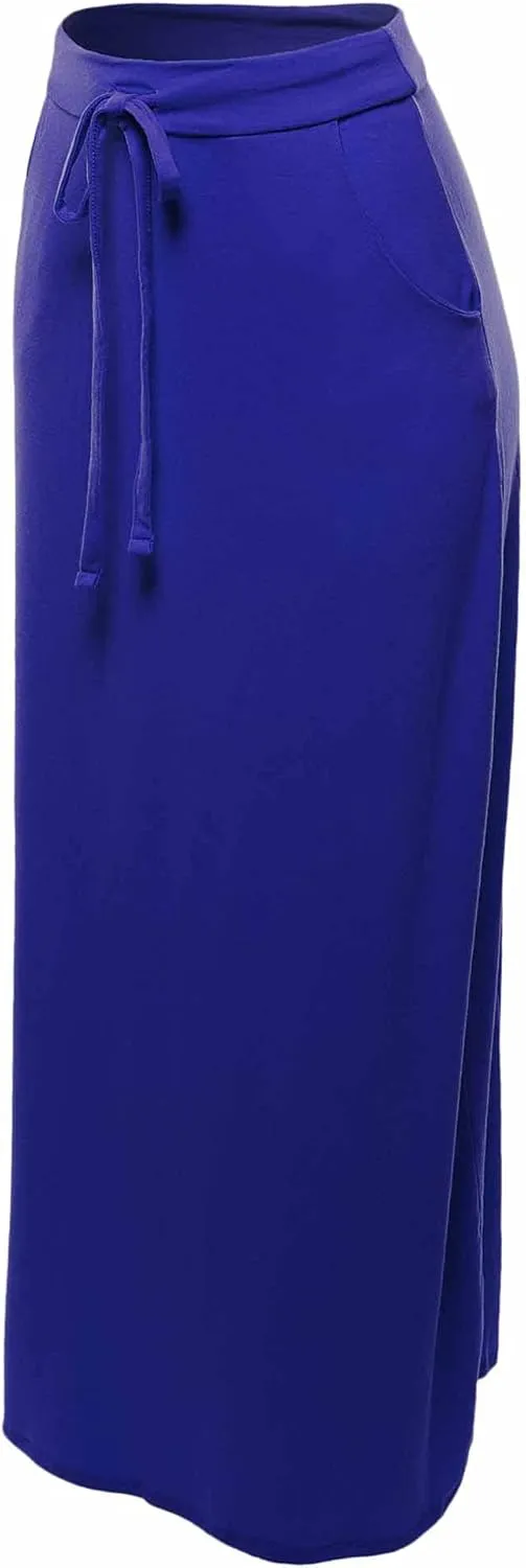 A2Y Women's Basic Foldable High Waist Floor Length Maxi Skirts