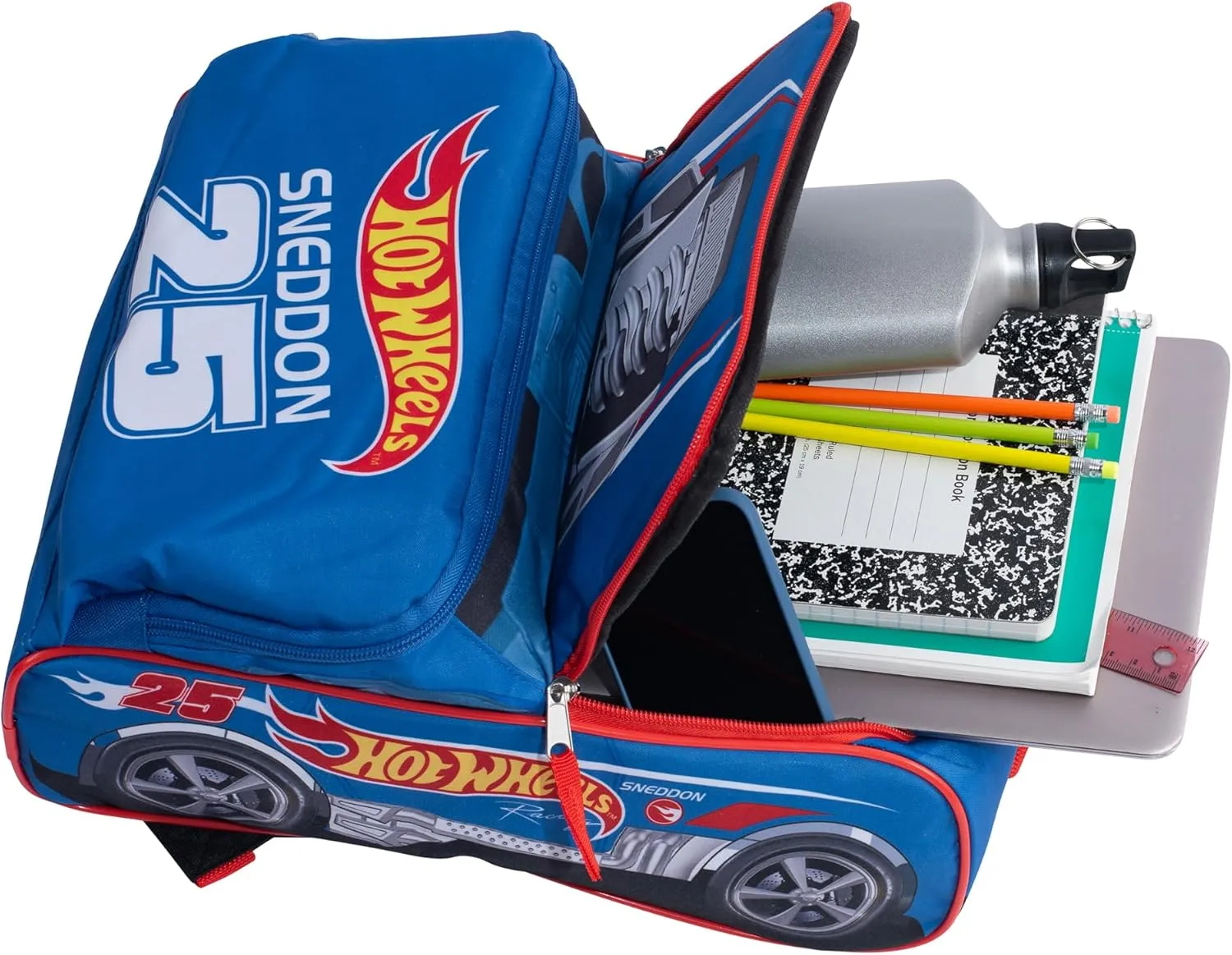 AI ACCESSORY INNOVATIONS Hot Wheels Blue Sneddon #25 Twinduction Race Car Shaped 14 Mini Backpack, Kids School Bag, Blue