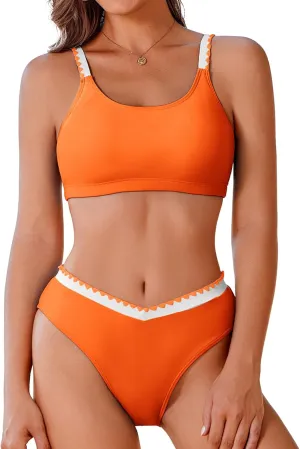 AI'MAGE Women's High Cut Bikini Set 2 Piece Sporty Swimsuit Color Block Bathing Suit with Trim
