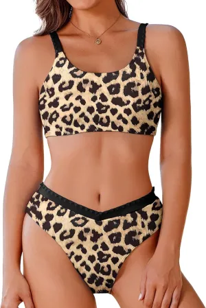 AI'MAGE Women's High Cut Bikini Set 2 Piece Sporty Swimsuit Color Block Bathing Suit with Trim