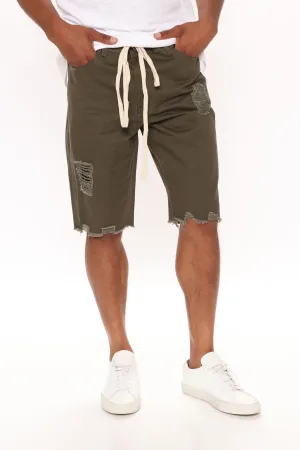 All Tied Up Distressed Short - Olive