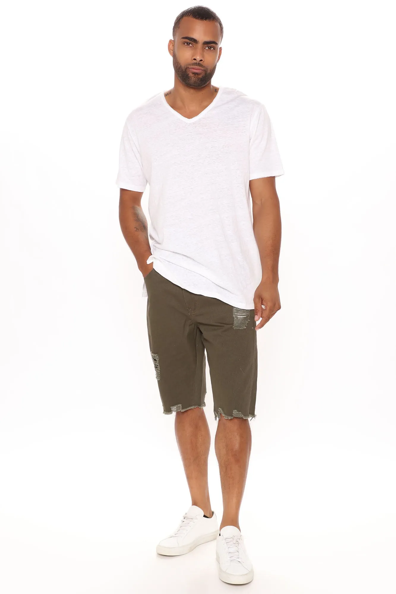 All Tied Up Distressed Short - Olive