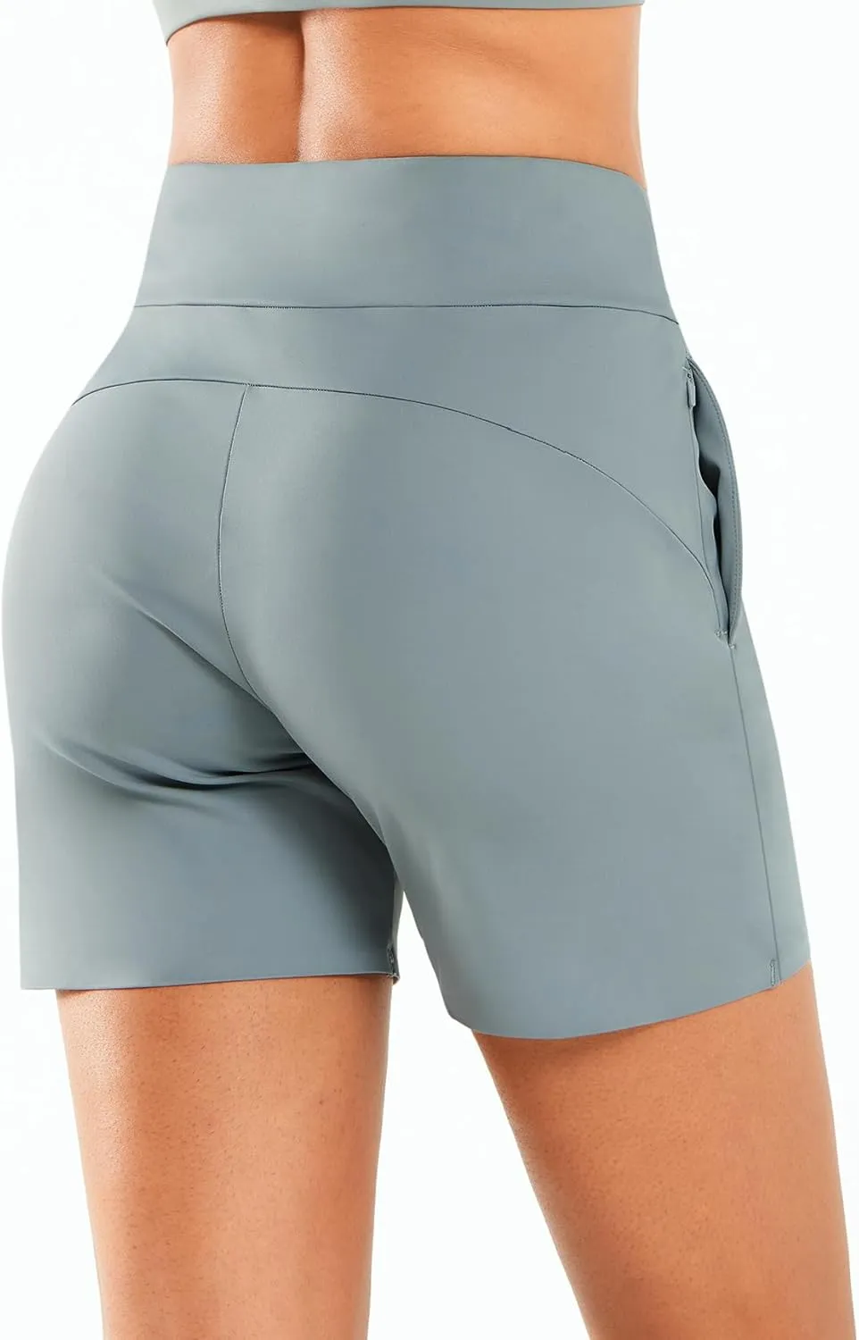 ALLZERO Feel Fit Women's Bermuda Shorts 6" with Zip Pockets High Waisted Yoga Shorts Athletic Running Workout