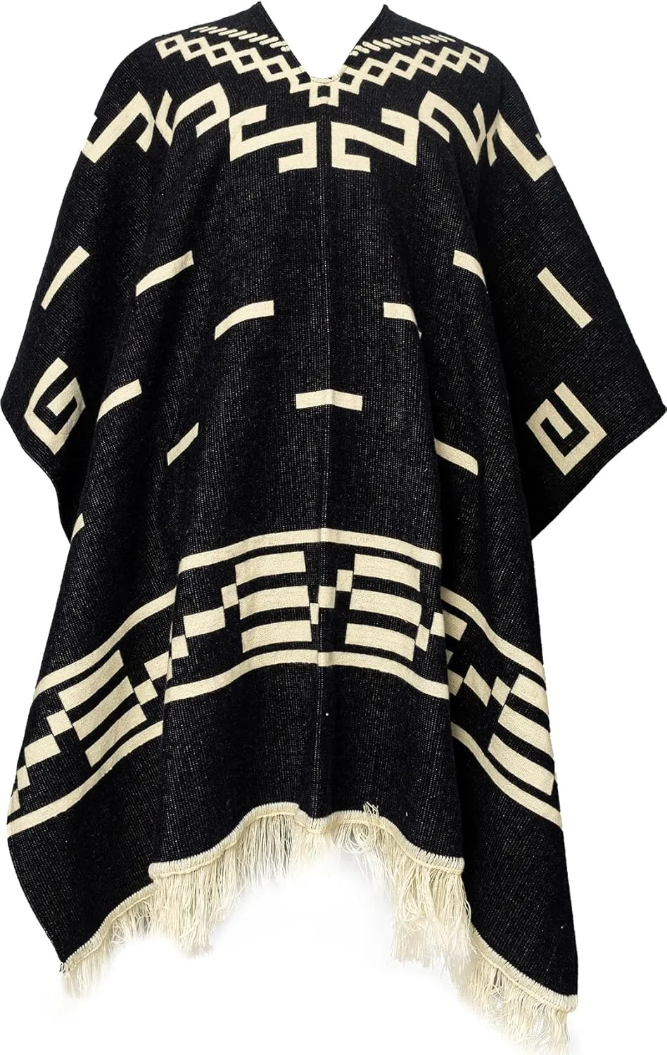 Alpaca Wool Poncho Clint Eastwood Andean Wester Style Black Handmade Artisan Ecuador Soft and Warm