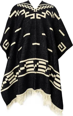 Alpaca Wool Poncho Clint Eastwood Andean Wester Style Black Handmade Artisan Ecuador Soft and Warm