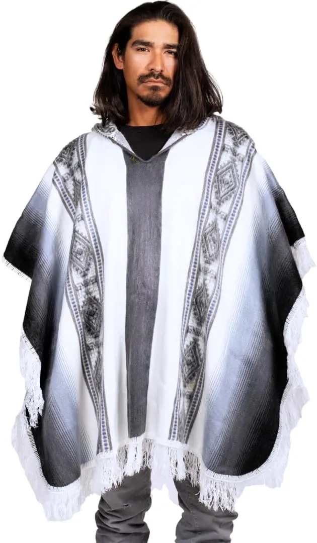 Alpaca Wool Poncho Hooded - Lightweight, Breathable, Hypoallergenic and Non-Itchy. Warm and Soft Wool Poncho