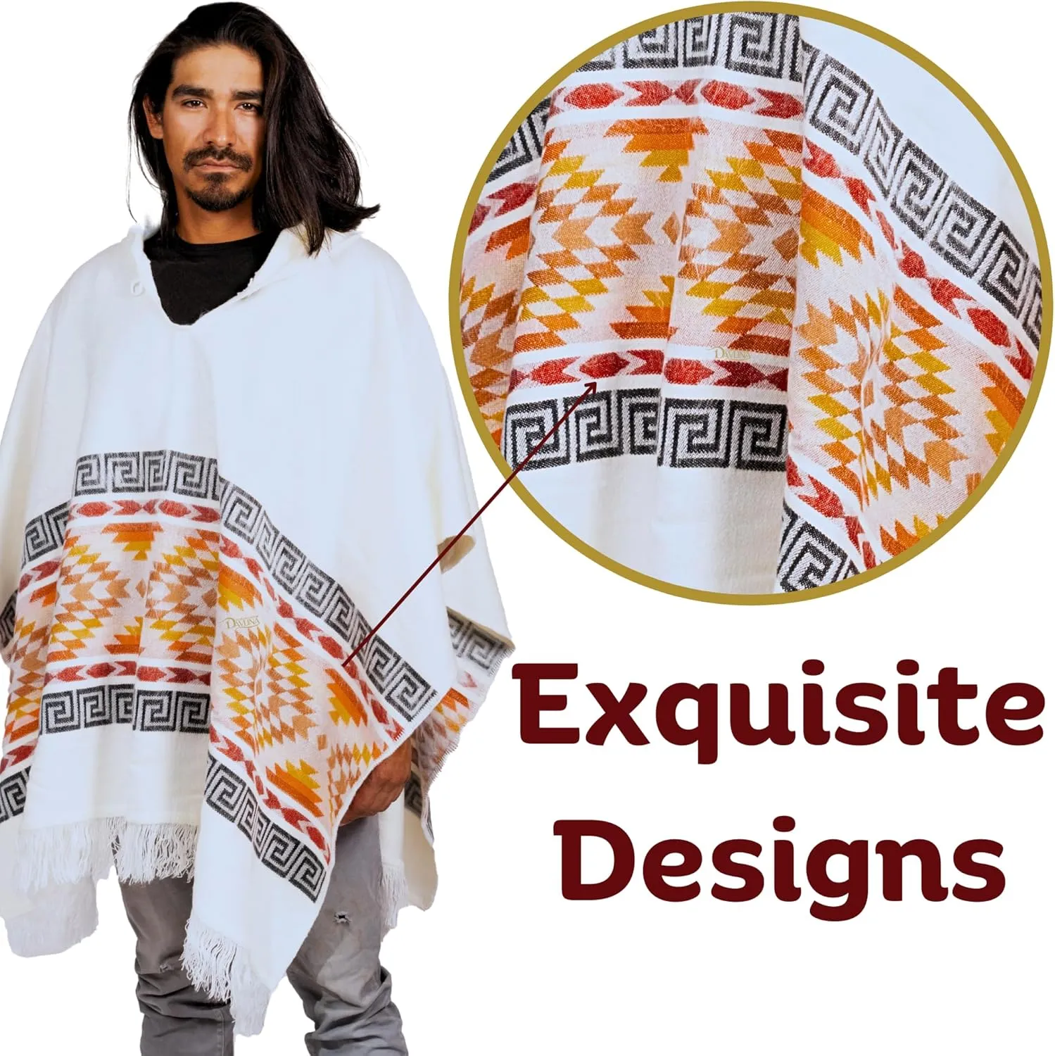 Alpaca Wool Poncho Hooded - Lightweight, Breathable, Hypoallergenic and Non-Itchy. Warm and Soft Wool Poncho