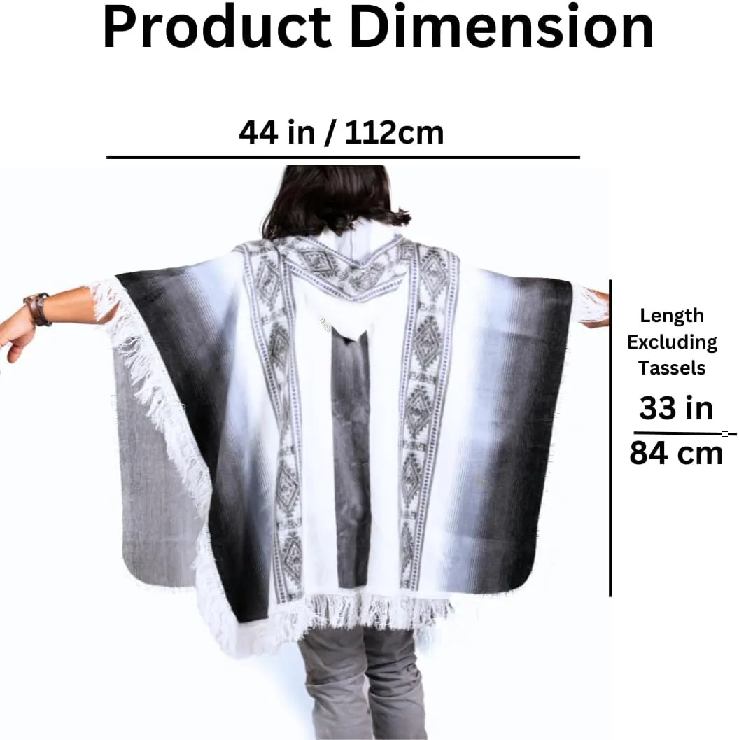 Alpaca Wool Poncho Hooded - Lightweight, Breathable, Hypoallergenic and Non-Itchy. Warm and Soft Wool Poncho
