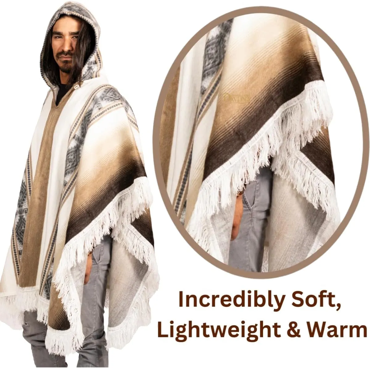 Alpaca Wool Poncho Hooded - Lightweight, Breathable, Hypoallergenic and Non-Itchy. Warm and Soft Wool Poncho