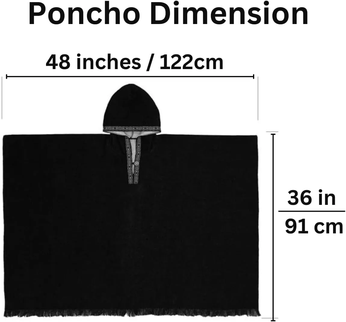 Alpaca Wool Poncho Hooded - Thick, Breathable, Hypoallergenic and Non-Itchy. Warm and Soft Wool Poncho