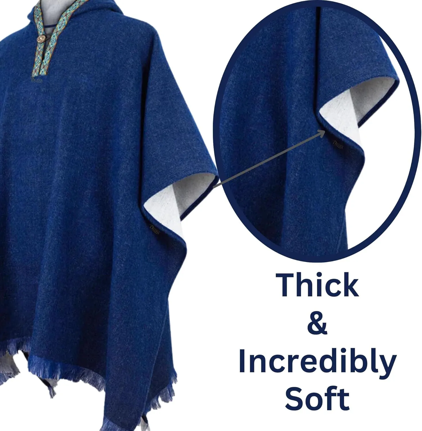 Alpaca Wool Poncho Hooded - Thick, Breathable, Hypoallergenic and Non-Itchy. Warm and Soft Wool Poncho
