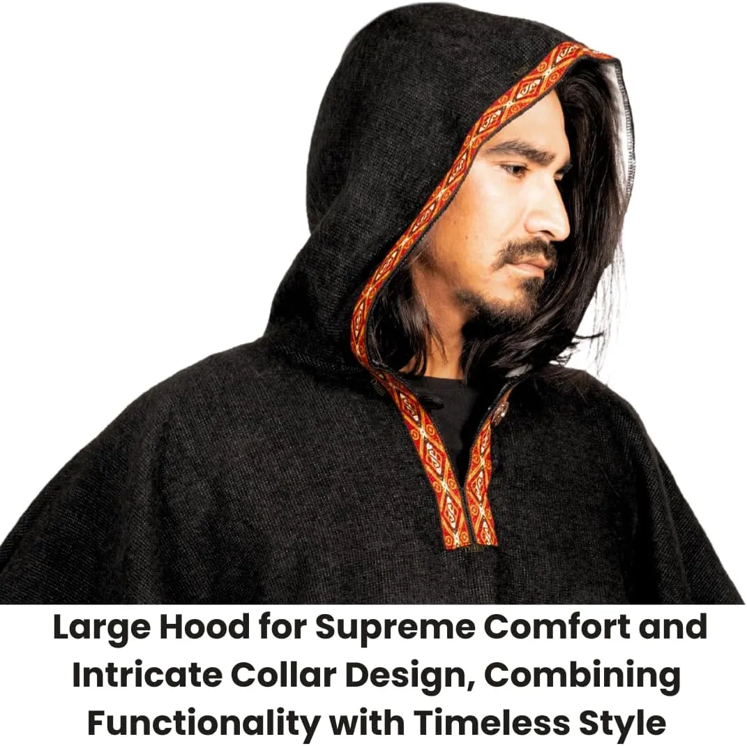 Alpaca Wool Poncho Hooded - Thick, Breathable, Hypoallergenic and Non-Itchy. Warm and Soft Wool Poncho