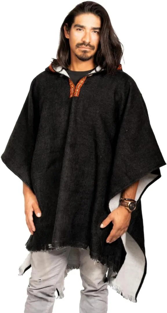 Alpaca Wool Poncho Hooded - Thick, Breathable, Hypoallergenic and Non-Itchy. Warm and Soft Wool Poncho