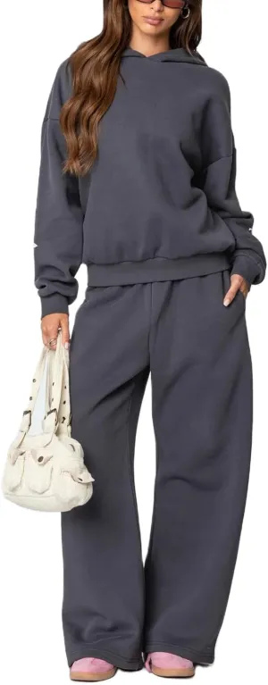 Amiblvowa 2 Piece Lounge Sets for Women Bow Sweatsuits Teens Girl Bow Print Oversize Sweatshirt Hoodie Matching Pants Outfit