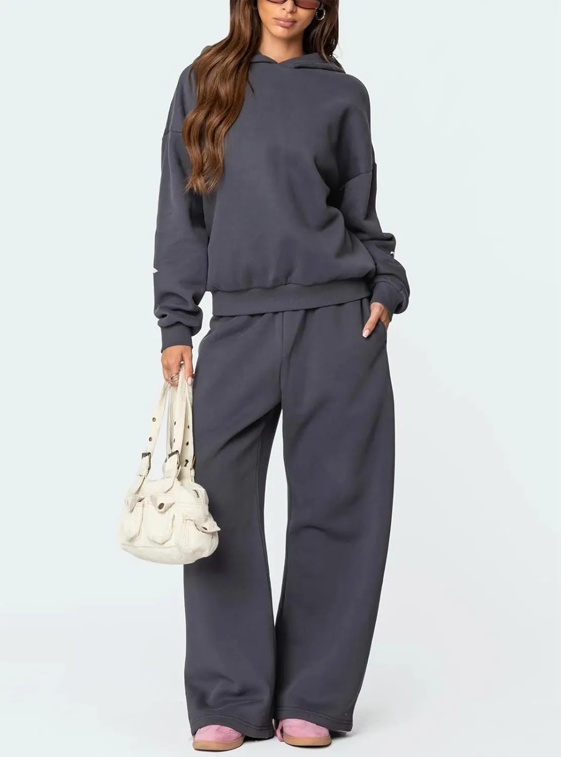 Amiblvowa 2 Piece Lounge Sets for Women Bow Sweatsuits Teens Girl Bow Print Oversize Sweatshirt Hoodie Matching Pants Outfit