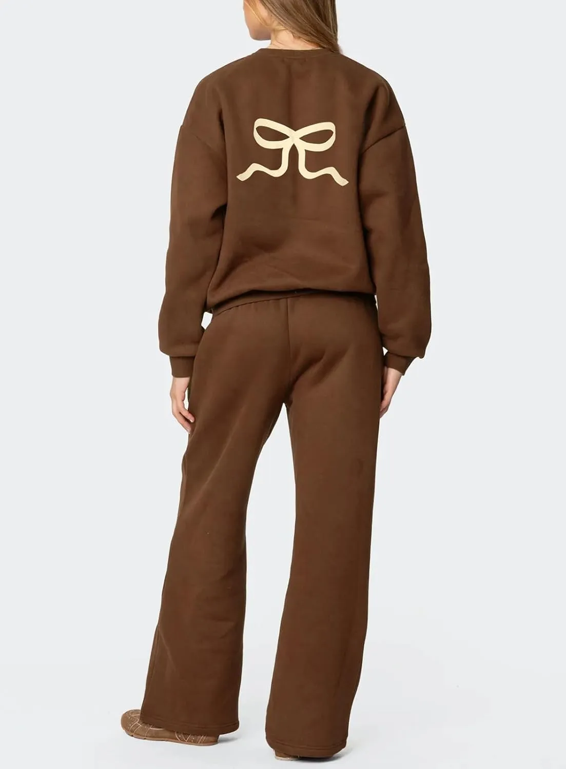 Amiblvowa 2 Piece Lounge Sets for Women Bow Sweatsuits Teens Girl Bow Print Oversize Sweatshirt Hoodie Matching Pants Outfit