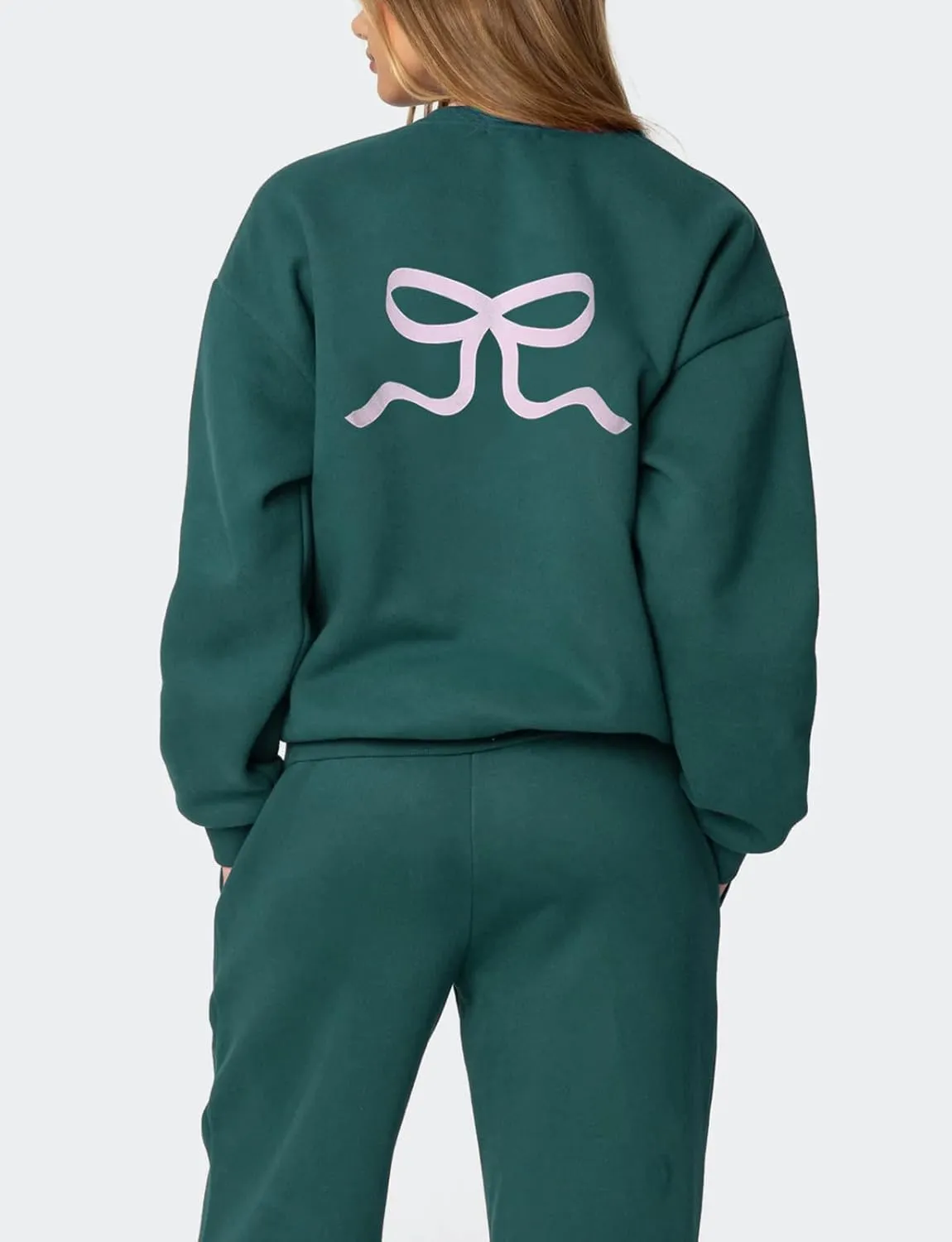 Amiblvowa 2 Piece Lounge Sets for Women Bow Sweatsuits Teens Girl Bow Print Oversize Sweatshirt Hoodie Matching Pants Outfit
