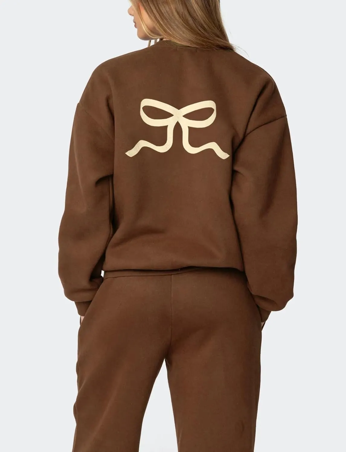 Amiblvowa 2 Piece Lounge Sets for Women Bow Sweatsuits Teens Girl Bow Print Oversize Sweatshirt Hoodie Matching Pants Outfit