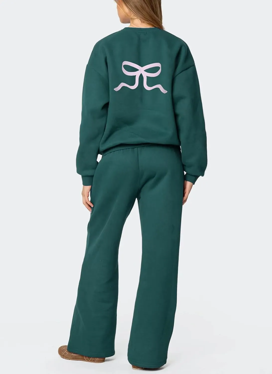 Amiblvowa 2 Piece Lounge Sets for Women Bow Sweatsuits Teens Girl Bow Print Oversize Sweatshirt Hoodie Matching Pants Outfit