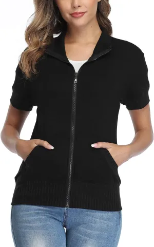 andy & natalie Women's Stand Collar Zip up Long Sleeve Jacket with Pockets Running Sweatshirts Jackets