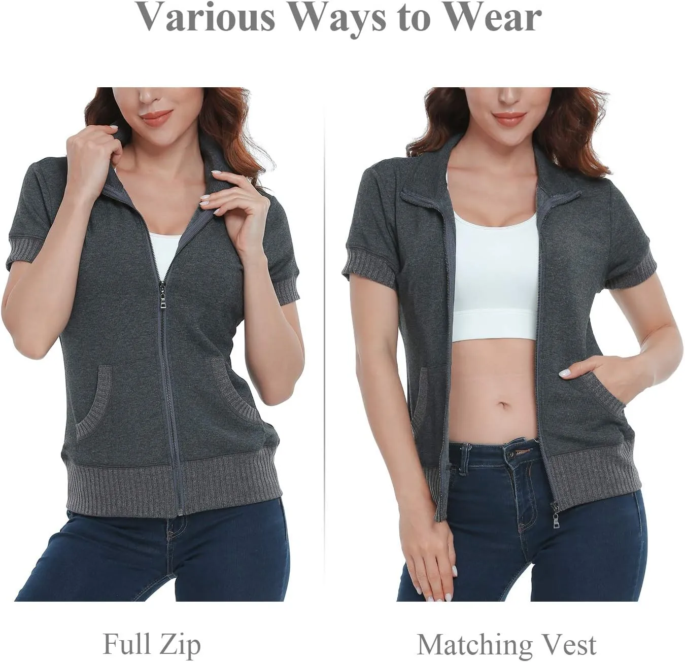 andy & natalie Women's Stand Collar Zip up Long Sleeve Jacket with Pockets Running Sweatshirts Jackets