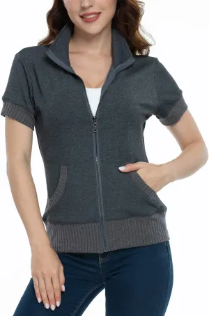 andy & natalie Women's Stand Collar Zip up Long Sleeve Jacket with Pockets Running Sweatshirts Jackets
